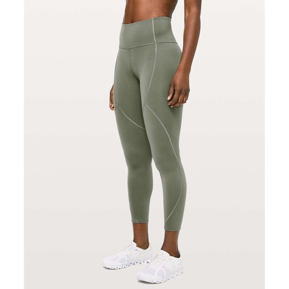 Lululemon To The Beat Tights Women's 2 Grey Sage 24" High Rise Stretch Gym Yoga